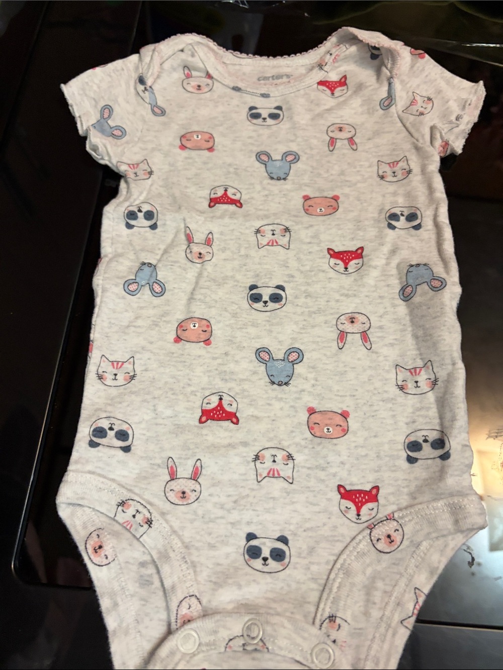 Carter's Light Gray Animal Faces One-Piece with Pink & Blue Accents